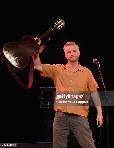 Musician Billy Bragg performs during the 'This Land Is Your Land' Woody Guthrie At 100 Concert as part of the Woody Guthrie Centennial Celebration at...