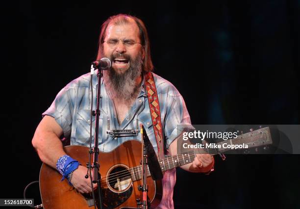 Singer/songwriter Steve Earle performs during the 'This Land Is Your Land' Woody Guthrie At 100 Concert as part of the Woody Guthrie Centennial...