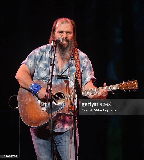 Singer/songwriter Steve Earle performs during the 'This Land Is Your Land' Woody Guthrie At 100 Concert as part of the Woody Guthrie Centennial...