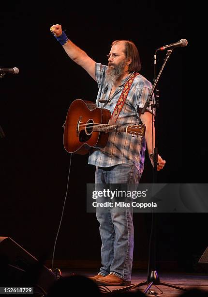 Singer/songwriter Steve Earle performs during the 'This Land Is Your Land' Woody Guthrie At 100 Concert as part of the Woody Guthrie Centennial...