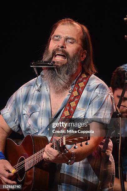 Singer/songwriter Steve Earle performs during the 'This Land Is Your Land' Woody Guthrie At 100 Concert as part of the Woody Guthrie Centennial...