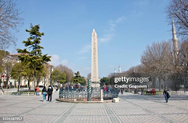 tourists in sultanahmet district istanbul - obelisk stock pictures, royalty-free photos & images