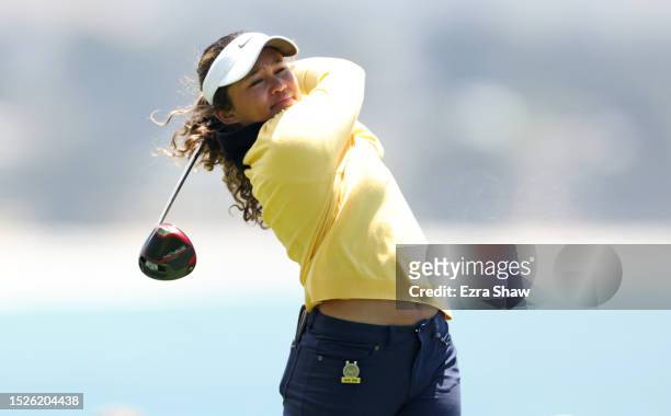 Amateur Amari Avery of the United States plays her shot from the 14th tee during the third round of the 78th U.S. Women's Open at Pebble Beach Golf...
