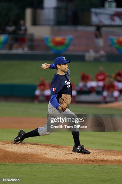 Patrice Birones of Team France pitches against Team Spain during game 2 of the Qualifying Round of the 2013 World Baseball Classic at Roger Dean...