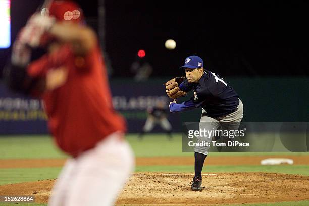 Patrice Birones of Team France pitches against Team Spain during game 2 of the Qualifying Round of the 2013 World Baseball Classic at Roger Dean...