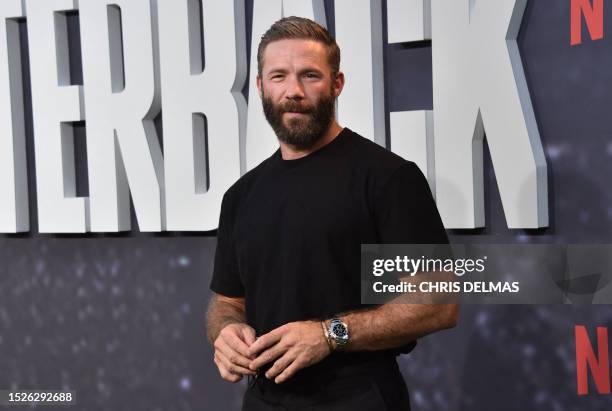 Former american football player Julian Edelman arrives for the premiere of Netflix's docuseries "Quarterback" at the Tudum Theatre in Los Angeles, on...