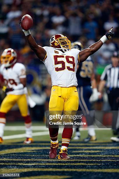 London Fletcher of the Washington Redskins in action during the game against the St. Louis Rams at Edward Jones Dome on September 16, 2012 in St...