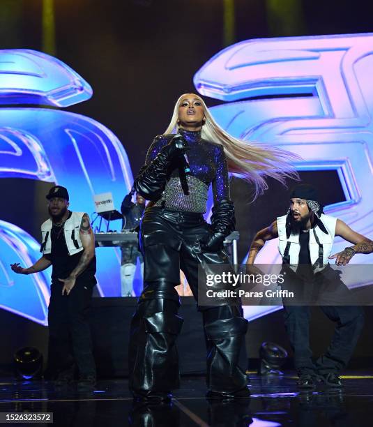 Rapper Eve performs onstage during night 3 of the 2023 ESSENCE Festival Of Culture™ at Caesars Superdome on on July 02, 2023 in New Orleans,...