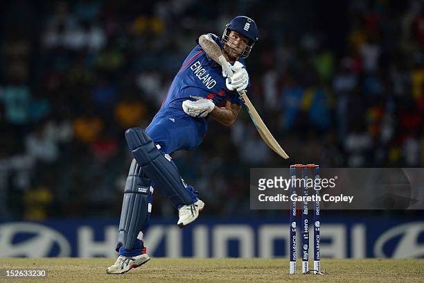 Jade Dernbach of England bats during the ICC World Twenty20 2012 Group A match between England and India at R. Premadasa Stadium on September 23,...