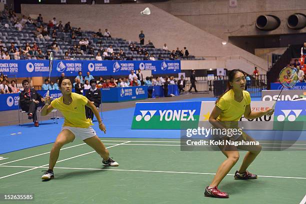 Ying Suet Tse and Lok Yan Poon of Hong Kong China compete the women's doubles final match against Shizuka Matsuo and Mami Naito of Japan during day...