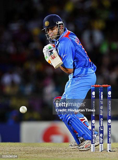 Indian batsman Gautam Gambhir bats during the ICC T20 World Cup cricket match between India and England at R. Premadasa Stadium on September 23, 2012...