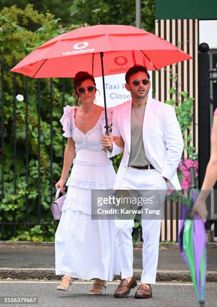 Ryan Thomas and Lucy Mecklenburgh attend day six of the Wimbledon Tennis Championships at All England Lawn Tennis and Croquet Club on July 08, 2023...