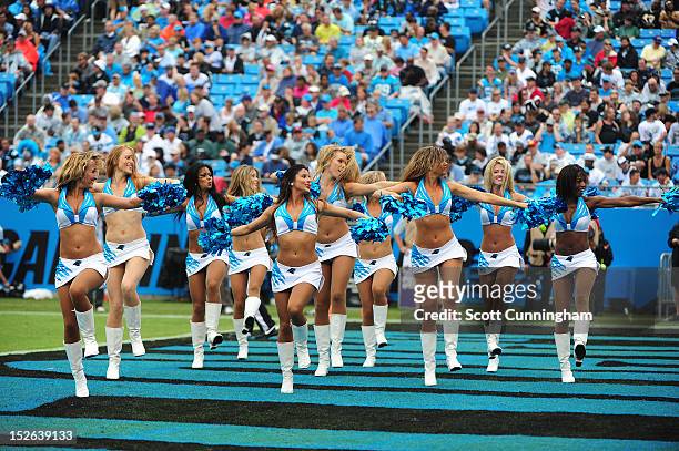 Members of the Carolina Panthers Cheerleaders perform during the game against the New Orleans Saints at Bank of America Stadium on September 16, 2012...