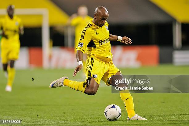 Emilio Renteria of the Columbus Crew controls the ball against Chivas USA on September 19, 2012 at Crew Stadium in Columbus, Ohio.