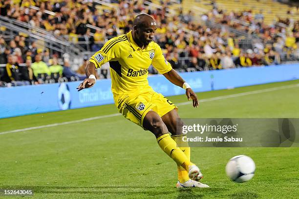 Emilio Renteria of the Columbus Crew controls the ball against Chivas USA on September 19, 2012 at Crew Stadium in Columbus, Ohio.