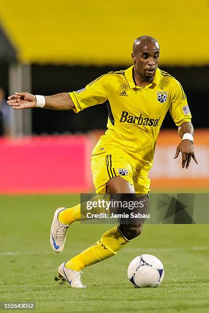 Emilio Renteria of the Columbus Crew controls the ball against Chivas USA on September 19, 2012 at Crew Stadium in Columbus, Ohio.