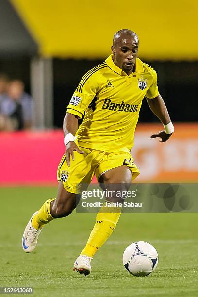 Emilio Renteria of the Columbus Crew controls the ball against Chivas USA on September 19, 2012 at Crew Stadium in Columbus, Ohio.