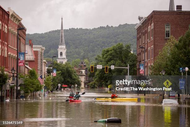 Flooding in downtown Montpelier, Vermont on Tuesday, July 11, 2023. Vermont has been under a State of Emergency since Sunday evening as heavy rains...