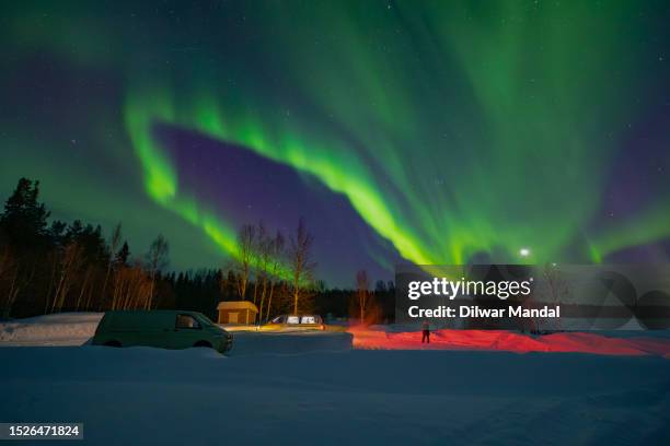 enchanting dance of the northern lights in luosto, lapland - northern lights michigan bildbanksfoton och bilder
