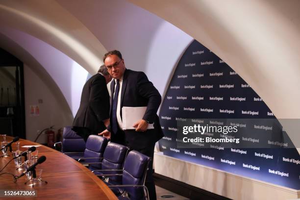Andrew Bailey, governor of the Bank of England , departs after a financial stability report news conference at the central bank's headquarters in the...