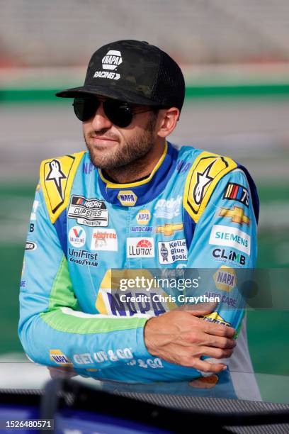 Chase Elliott, driver of the NAPA/Children's Chevrolet, waits on the grid during qualifying for the NASCAR Cup Series Quaker State 400 Available at...