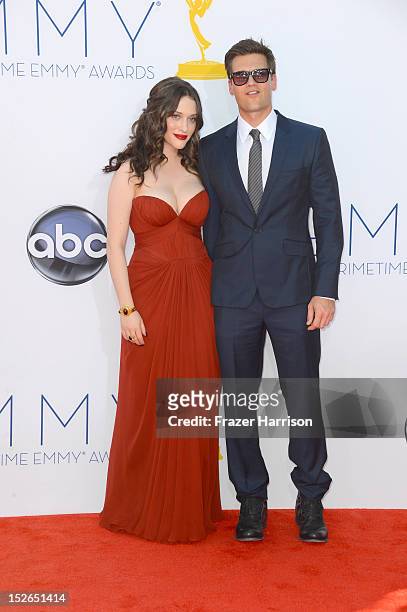Actors Kat Dennings and Nick Zano arrive at the 64th Annual Primetime Emmy Awards at Nokia Theatre L.A. Live on September 23, 2012 in Los Angeles,...
