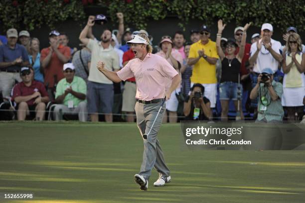 Brandt Snedeker reacts after winning the FedExCup and the TOUR Championship by Coca-Cola, the final event of the PGA TOUR Playoffs for the FedExCup,...