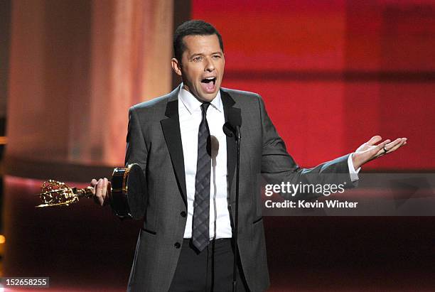 Actor Jon Cryer accepts Outstanding Lead Actor in a Comedy Series award for "Two and a Half Men" onstage during the 64th Annual Primetime Emmy Awards...