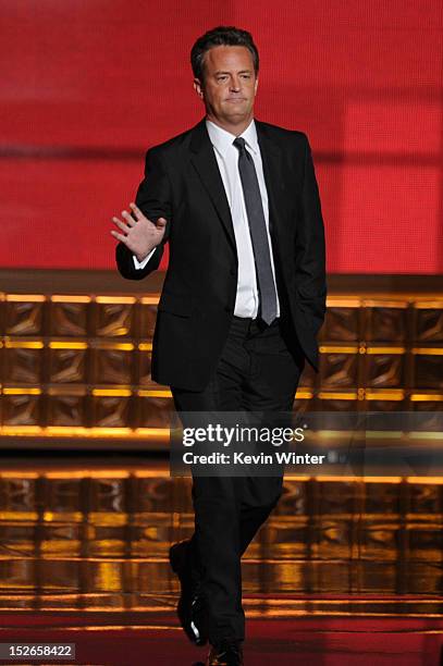 Actor Matthew Perry speaks onstage during the 64th Annual Primetime Emmy Awards at Nokia Theatre L.A. Live on September 23, 2012 in Los Angeles,...