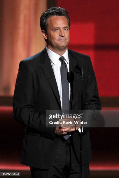 Actor Matthew Perry speaks onstage during the 64th Annual Primetime Emmy Awards at Nokia Theatre L.A. Live on September 23, 2012 in Los Angeles,...