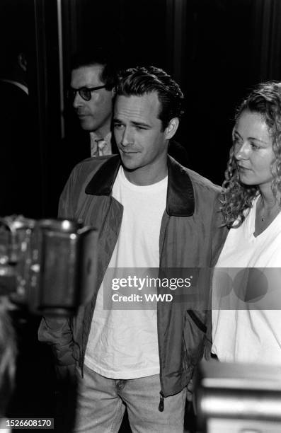 Luke Perry and Minnie Sharp attend an event at the headquarters of the Academy of Motion Picture Arts and Sciences in Beverly Hills, California, on...