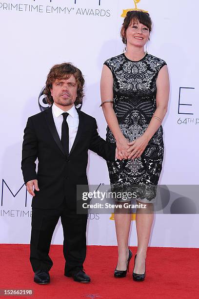 Actor Peter Dinklage and Erica Schmidt arrive at the 64th Primetime Emmy Awards at Nokia Theatre L.A. Live on September 23, 2012 in Los Angeles,...