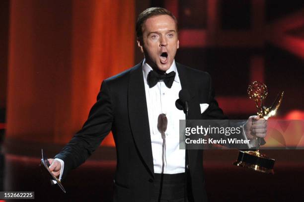 Actor Damian Lewis accepts Outstanding Lead Actor in a Drama Series award for "Homeland" onstage during the 64th Annual Primetime Emmy Awards at...