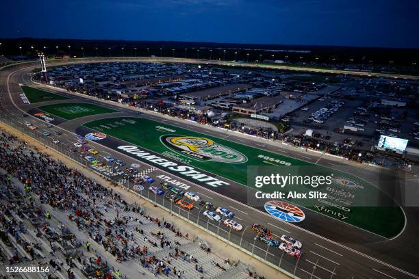 General view of racing during the NASCAR Xfinity Series Alsco Uniforms 250 at Atlanta Motor Speedway on July 08, 2023 in Hampton, Georgia.