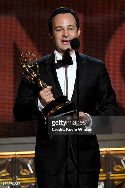 Writer Danny Strong accepts the Outstanding Writing for a Miniseries, Movie, or Dramatic Special Award for "Game Change" onstage during the 64th...