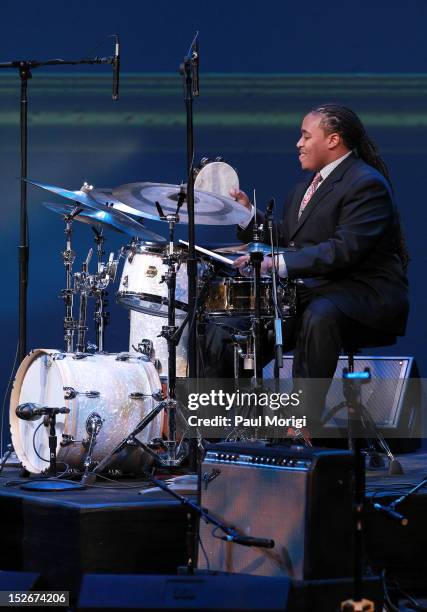 Drum competition winner Jamison Ross performs at the Thelonious Monk International Jazz Drums Competition and Gala Concert at The Kennedy Center on...