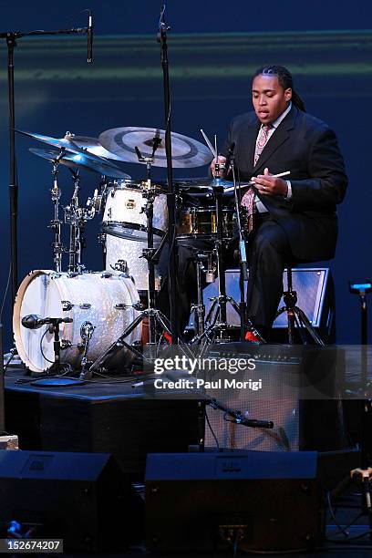 Drum competition winner Jamison Ross performs at the Thelonious Monk International Jazz Drums Competition and Gala Concert at The Kennedy Center on...
