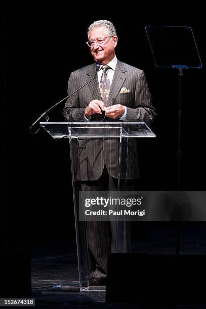 Del Bryant of BMI makes a few remarks at the Thelonious Monk International Jazz Drums Competition and Gala Concert at The Kennedy Center on September...