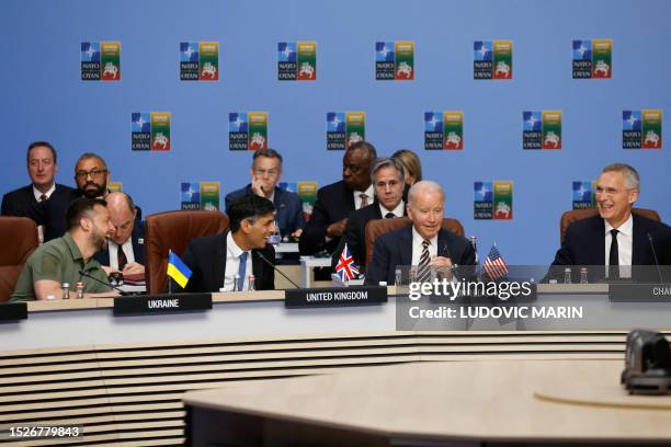 Ukrainian President Volodymyr Zelensky, Britain's Prime Minister Rishi Sunak, US President Joe Biden and NATO Secretary General Jens Stoltenberg...