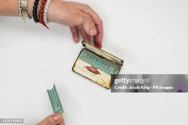 Tin containing Cadbury's chocolates, made to celebrate the coronation of King Edward VII and Queen Alexandra on June 26 before they go up for sale by...