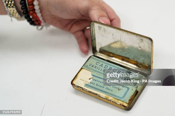Tin containing Cadbury's chocolates, made to celebrate the coronation of King Edward VII and Queen Alexandra on June 26 before they go up for sale by...