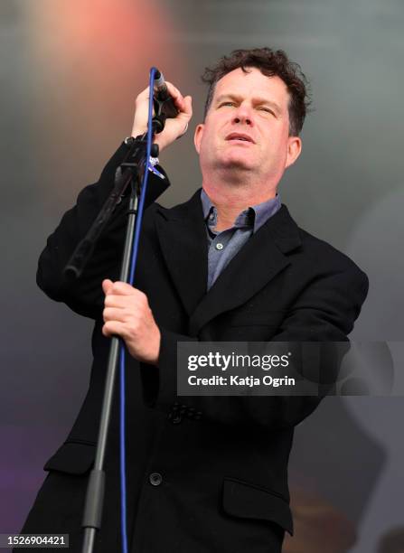 Dick Valentine of Electric Six performs at 2000 Trees Festival at Upcote Farm on July 8, 2023 in Cheltenham, England.