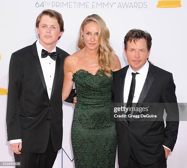 Actor Michael J. Fox, wife Tracy Pollan and son Sam arrive at the 64th Primetime Emmy Awards at Nokia Theatre L.A. Live on September 23, 2012 in Los...