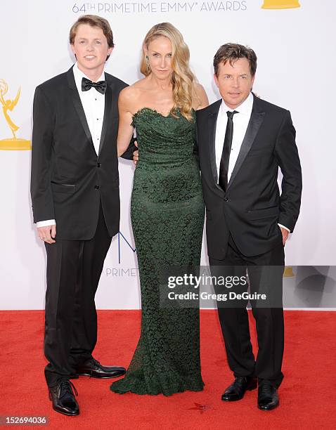 Actor Michael J. Fox, wife Tracy Pollan and son Sam arrive at the 64th Primetime Emmy Awards at Nokia Theatre L.A. Live on September 23, 2012 in Los...