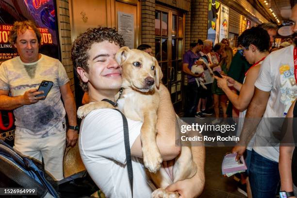 Gaten Matarazzo attends the 25th Annual Broadway Barks at Shubert Alley on July 08, 2023 in New York City.