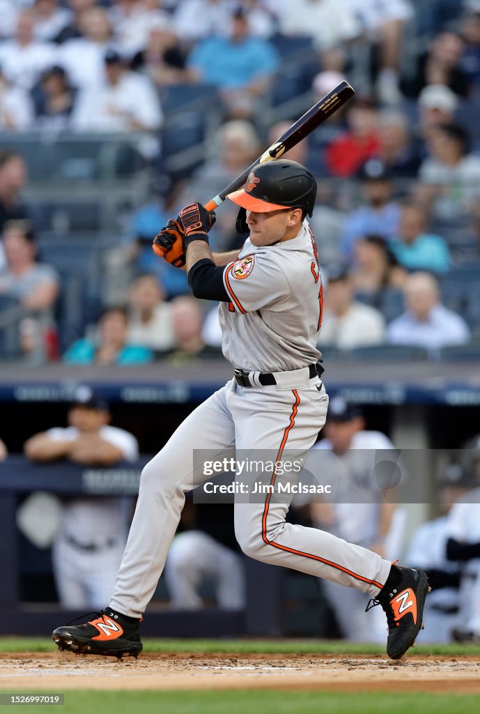 Cowser Colton Cowser of the Baltimore Orioles in action against the New York ...