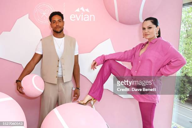 Chanan Safir Colman and Jessie J pose in the evian VIP Suite At Wimbledon 2023 on July 12, 2023 in London, England.