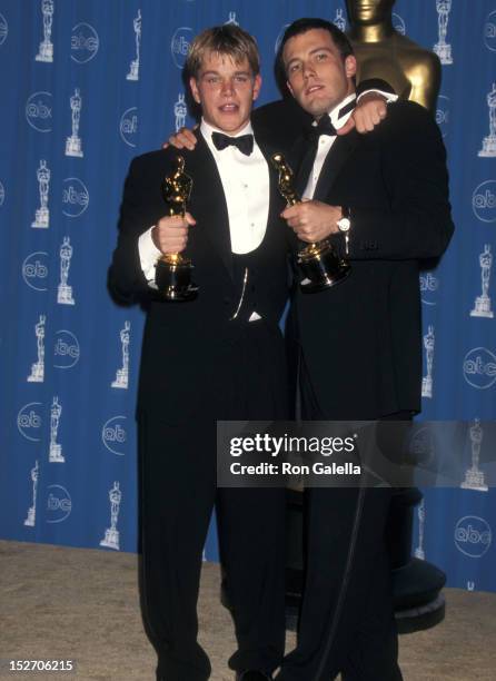 Actor Matt Damon and actor Ben Affleck attend the 70th Annual Academy Awards on March 23, 1998 at Shrine Auditorium in Los Angeles, California.