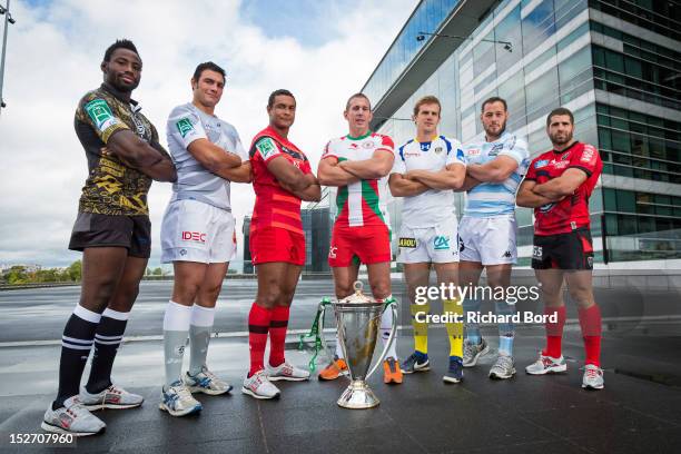 French club captains Fulgence Ouedraogo of Montpellier, Matthias Rolland of Castres Olympique, Thierry Dusautoir of Stade Toulousain, Imanol...