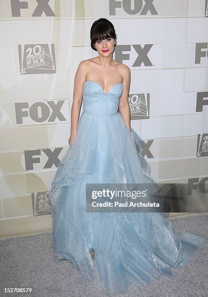 Actress Zooey Deschanel attends the FOX Broadcasting Company, Twentieth Century FOX Television and FX's post 64th Primetime Emmy Awards Party at...